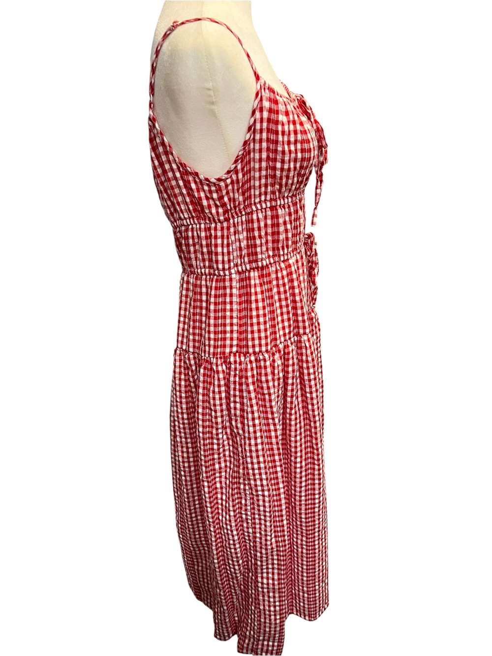 Sim & Sam Red Gingham Max Dress with Smocked Bodice - Large - Picture 5 of 9